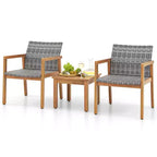 Costway Set di Mobili da Esterno 3 Pezzi, Divano con Struttura in Legno di Acacia e Seduta in Rattan