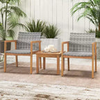 Costway Set di Mobili da Esterno 3 Pezzi, Divano con Struttura in Legno di Acacia e Seduta in Rattan