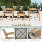 Costway Set di Mobili da Esterno 3 Pezzi, Divano con Struttura in Legno di Acacia e Seduta in Rattan