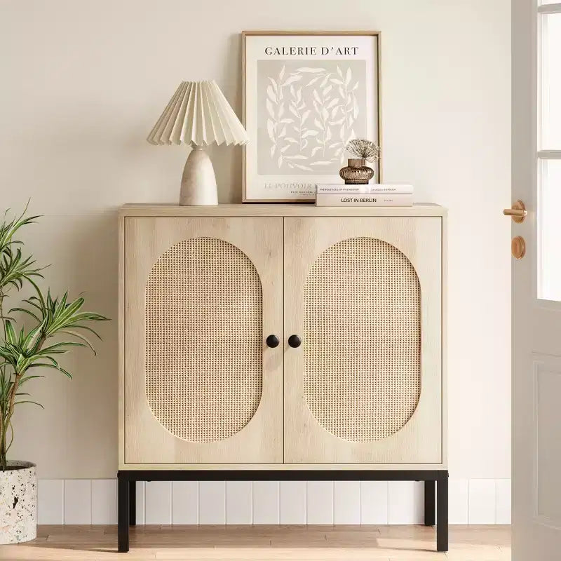 Meuble buffet en rotin Whizmax, buffet de rangement naturel avec étagères réglables, petite table d'appoint pour salle à manger, cuisine, salon, couloir