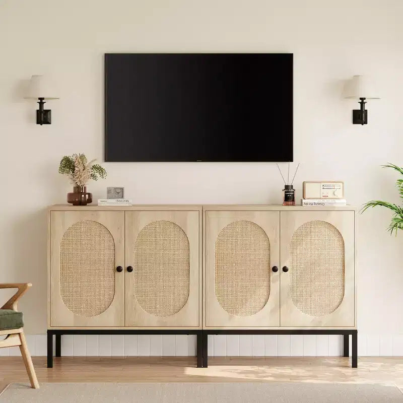 Meuble buffet en rotin Whizmax, buffet de rangement naturel avec étagères réglables, petite table d'appoint pour salle à manger, cuisine, salon, couloir