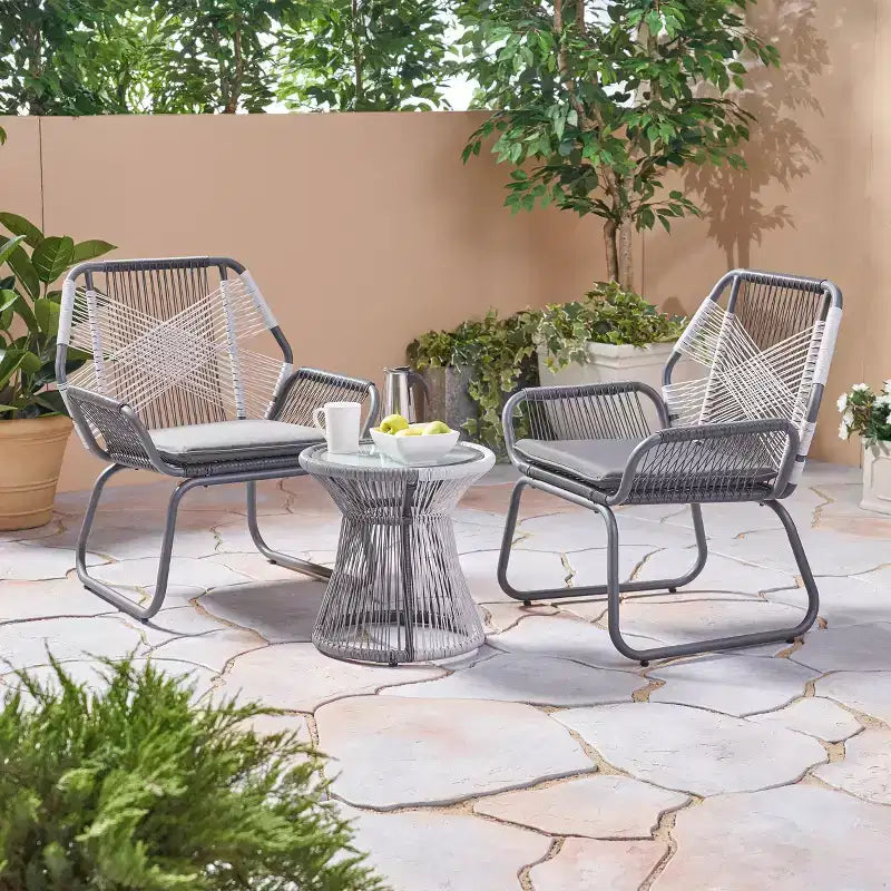 Christopher Knight Home Milano Set da 3 pezzi da esterno in vimini con cuscini, grigio/bianco