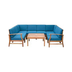 Set da conversazione componibile a U GDFStudio Abena da esterno a 8 posti in legno di acacia con cuscini