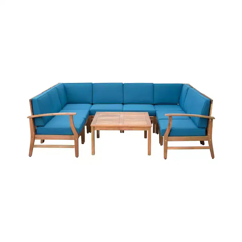Set da conversazione componibile a U GDFStudio Abena da esterno a 8 posti in legno di acacia con cuscini