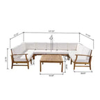 GDFStudio Abena - Canapé d'angle d'extérieur 9 places en acacia avec coussins