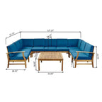 GDFStudio Abena - Canapé d'angle d'extérieur 9 places en acacia avec coussins