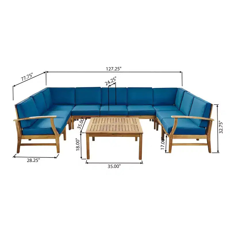 GDFStudio Abena - Canapé d'angle d'extérieur 9 places en acacia avec coussins