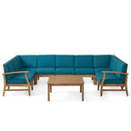 GDFStudio Abena Outdoor Acacia Wood 9 Seater Sectional Sofa Chat Set with Cushions