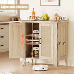 Mobile Buffet, Credenza Contenitore in Rattan con Ante e Ripiani, Mobile d'Accento Consolle in Legno