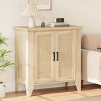 Mobile Buffet, Credenza Contenitore in Rattan con Ante e Ripiani, Mobile d'Accento Consolle in Legno
