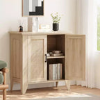 Mobile Buffet, Credenza Contenitore in Rattan con Ante e Ripiani, Mobile d'Accento Consolle in Legno