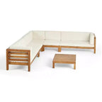 Christopher Knight Home Cascada, set divano sezionale a 7 posti in legno di acacia da esterno con cuscini