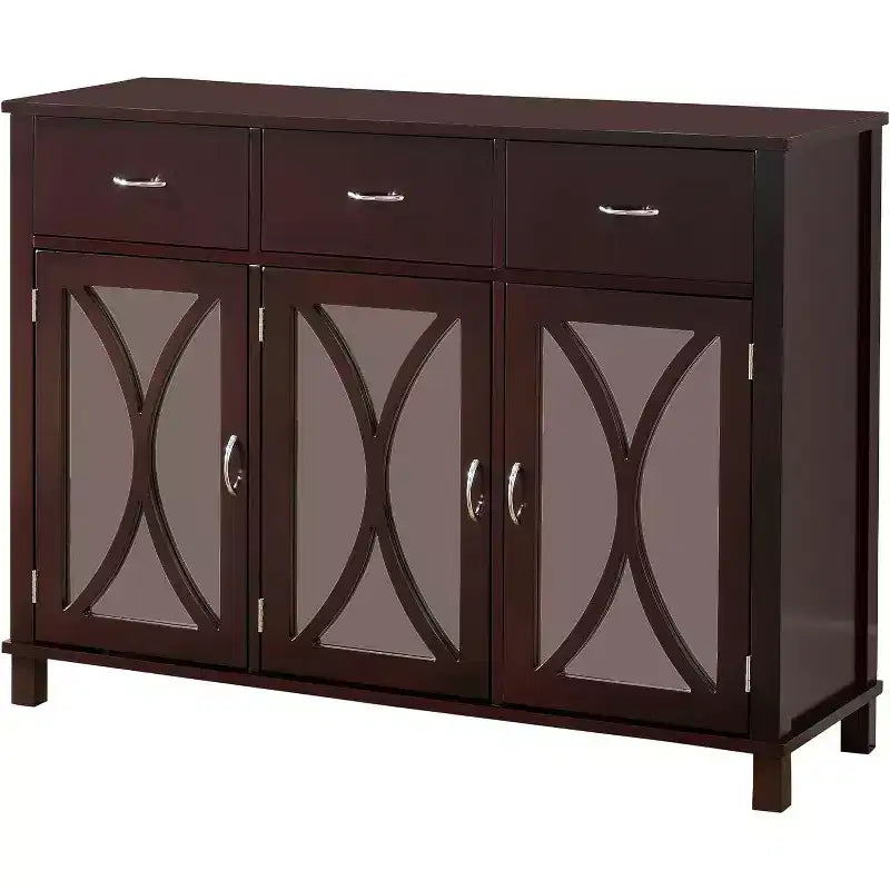 Kings Brand Furniture - Buffet vaisselier 3 portes, portes miroirs/Espresso