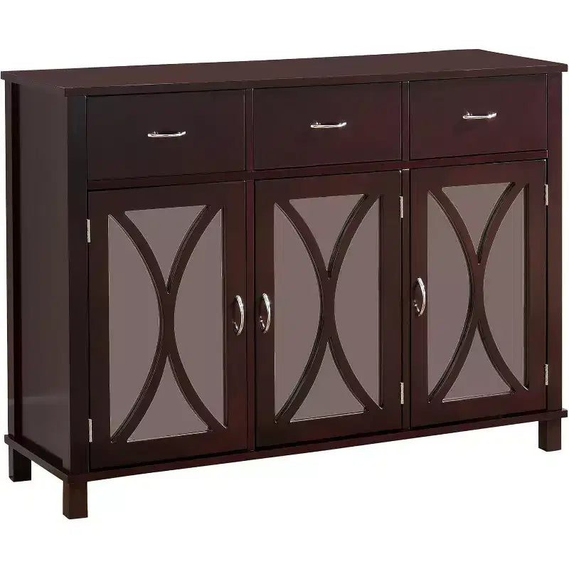 Kings Brand Furniture - Buffet vaisselier 3 portes, portes miroirs/Espresso