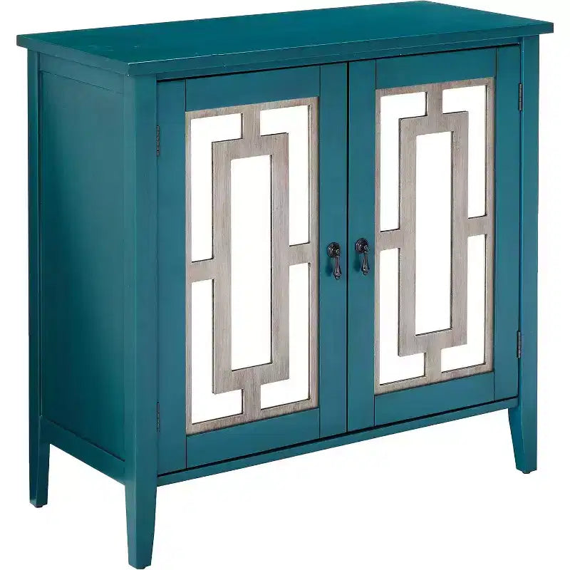 Kings Brand Credenza / Consolle Blu Anticata con Ante a Specchio
