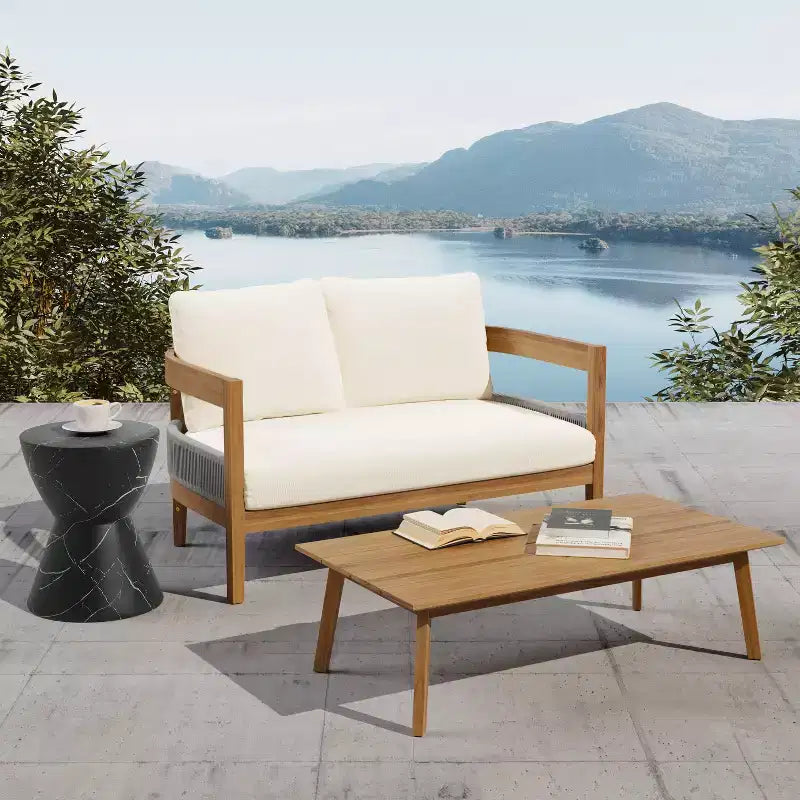 Christopher Knight Home Fawn Set Divanetto e Tavolino Moderno da Esterno in Legno di Acacia, Beige/Teak