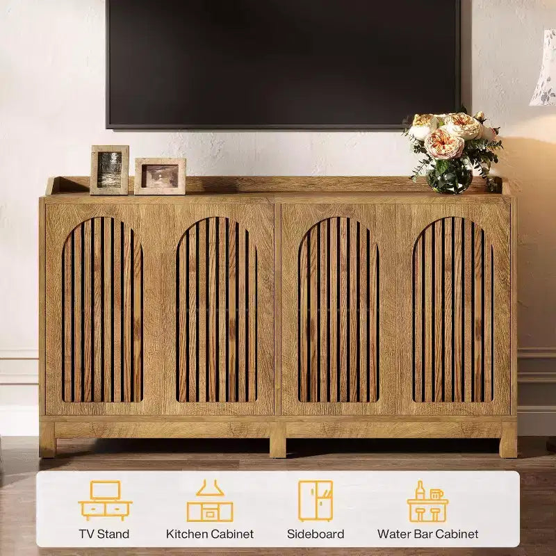 Meuble de rangement de cuisine Lantine, buffet de ferme de 145 cm avec porte à persiennes et étagère réglable pour salle à manger