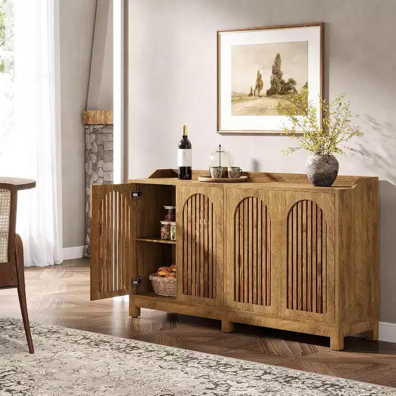 Meuble de rangement de cuisine Lantine, buffet de ferme de 145 cm avec porte à persiennes et étagère réglable pour salle à manger
