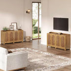 Meuble de rangement de cuisine Lantine, buffet de ferme de 145 cm avec porte à persiennes et étagère réglable pour salle à manger