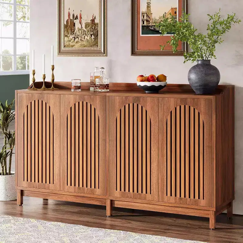 Meuble de rangement de cuisine Lantine, buffet de ferme de 145 cm avec porte à persiennes et étagère réglable pour salle à manger