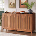 Meuble de rangement de cuisine Lantine, buffet de ferme de 145 cm avec porte à persiennes et étagère réglable pour salle à manger