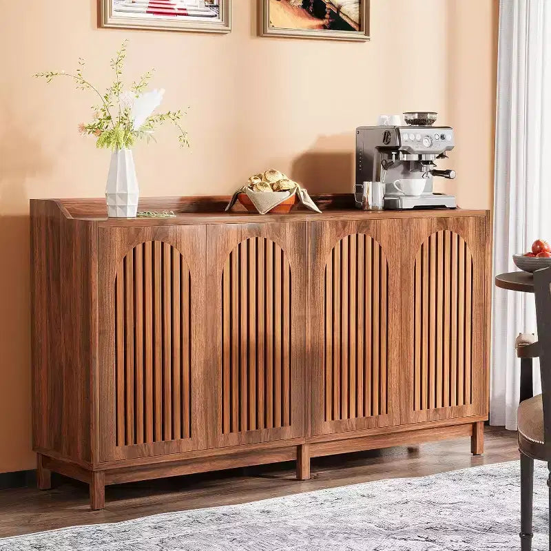 Meuble de rangement de cuisine Lantine, buffet de ferme de 145 cm avec porte à persiennes et étagère réglable pour salle à manger