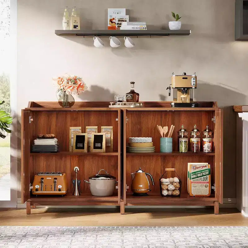 Meuble de rangement de cuisine Lantine, buffet de ferme de 145 cm avec porte à persiennes et étagère réglable pour salle à manger