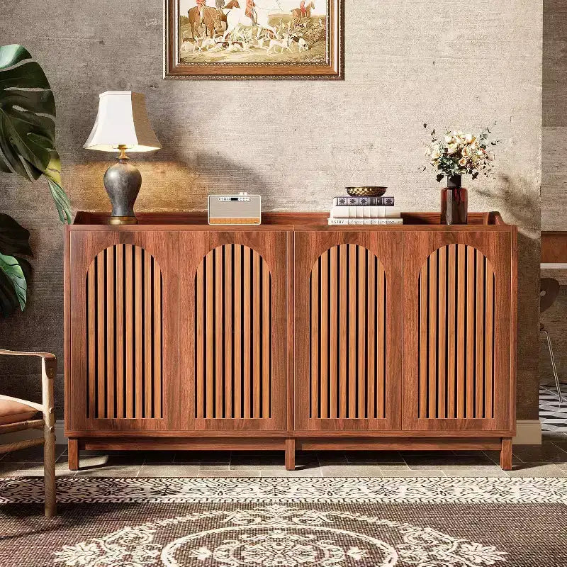Meuble de rangement de cuisine Lantine, buffet de ferme de 145 cm avec porte à persiennes et étagère réglable pour salle à manger