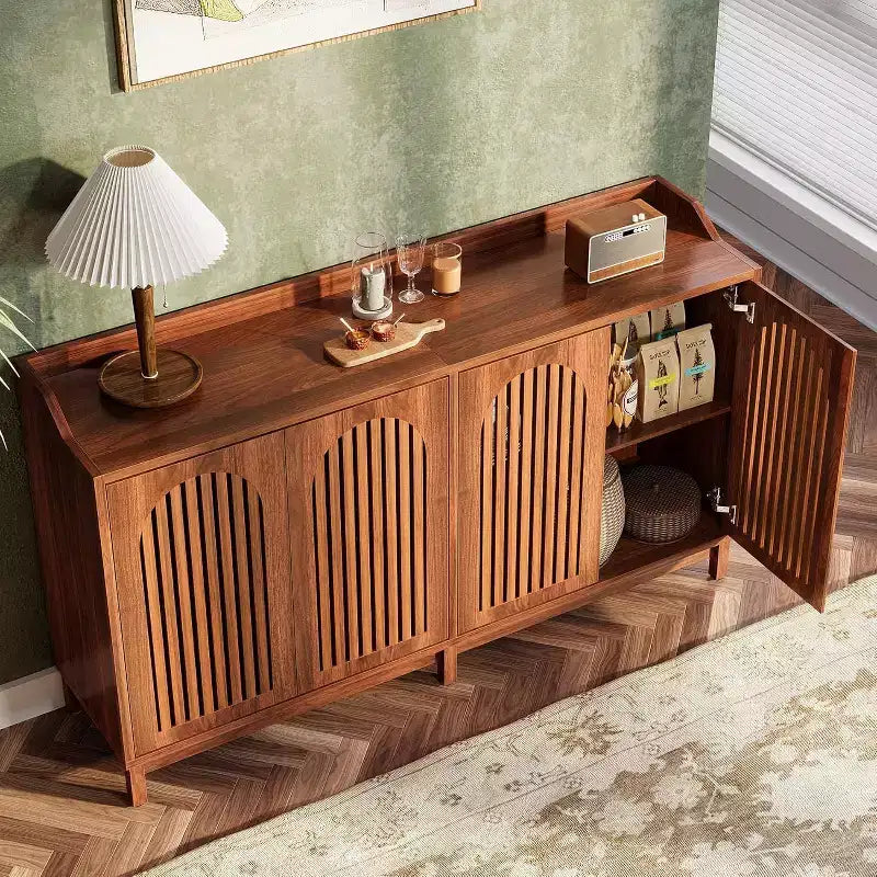 Meuble de rangement de cuisine Lantine, buffet de ferme de 145 cm avec porte à persiennes et étagère réglable pour salle à manger