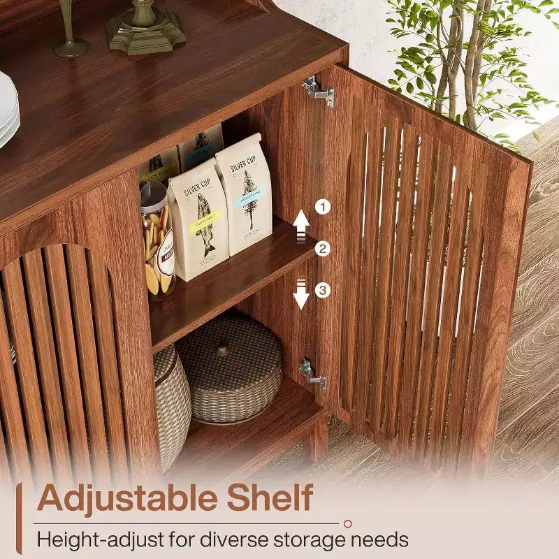 Meuble de rangement de cuisine Lantine, buffet de ferme de 145 cm avec porte à persiennes et étagère réglable pour salle à manger