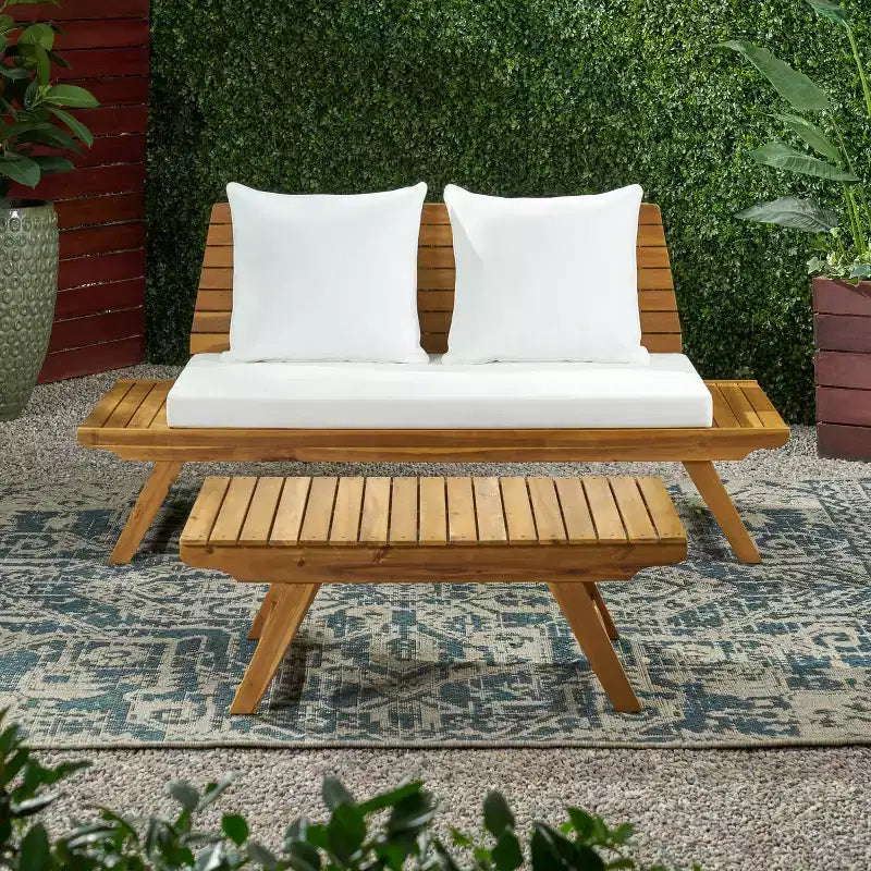 Christopher Knight Home Sedona Set Divanetto e Tavolino da Caffè da Esterno in Legno di Acacia con Cuscini