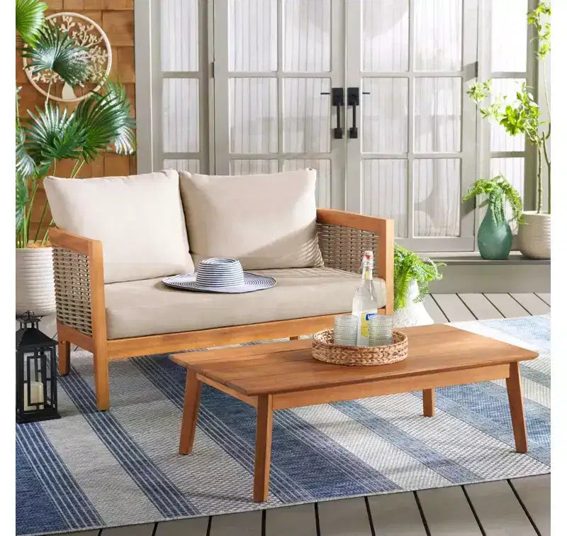 Christopher Knight Home Burchett Ensemble de conversation 2 pièces en bois d'acacia et osier pour terrasse avec coussins