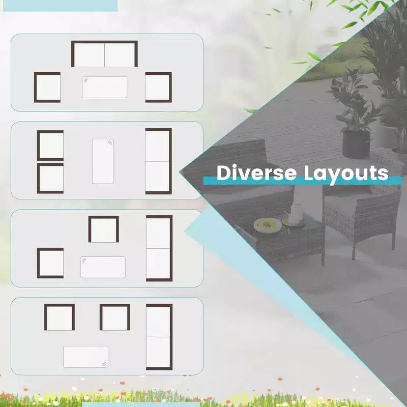 Costway Set di Mobili da Giardino 4 Pezzi con Cuscini Lavabili e Tavolino da Caffè in Vetro Temperato Grigio