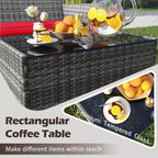 Costway Set di Mobili da Giardino 4 Pezzi con Cuscini Lavabili e Tavolino da Caffè in Vetro Temperato Grigio