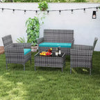 Costway Set di Mobili da Giardino 4 Pezzi con Cuscini Lavabili e Tavolino da Caffè in Vetro Temperato Grigio