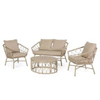 GDFStudio Colmar Outdoor Wicker 4 Seater Chat Set with Cushions, Light Brown/Beige