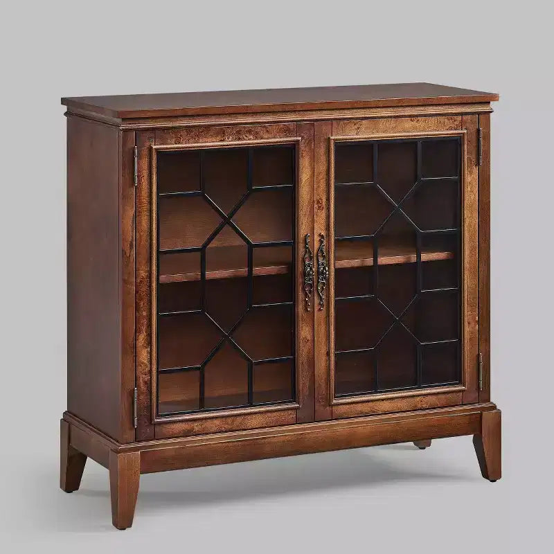 Armoire d'appoint de 91 cm de large avec 2 portes, armoire de rangement de style vintage avec pieds en bois massif-Farati