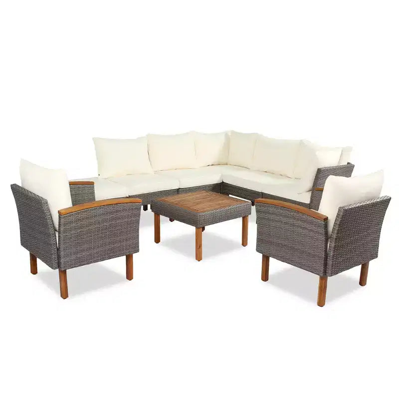 Set da conversazione da esterno in rattan da 9 pezzi, set divano da patio con tavolino da caffè e cuscino lavabile - ModernLuxe
