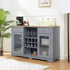 Madia Buffet Moderna da Fattoria, Credenza con 2 Cassetti ed Eleganti Ante in Vetro, Portabottiglie e Portacalici, Mobile Bar per Cucina