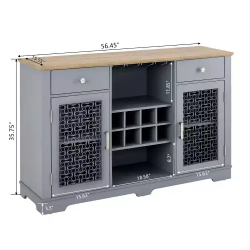 Madia Buffet Moderna da Fattoria, Credenza con 2 Cassetti ed Eleganti Ante in Vetro, Portabottiglie e Portacalici, Mobile Bar per Cucina