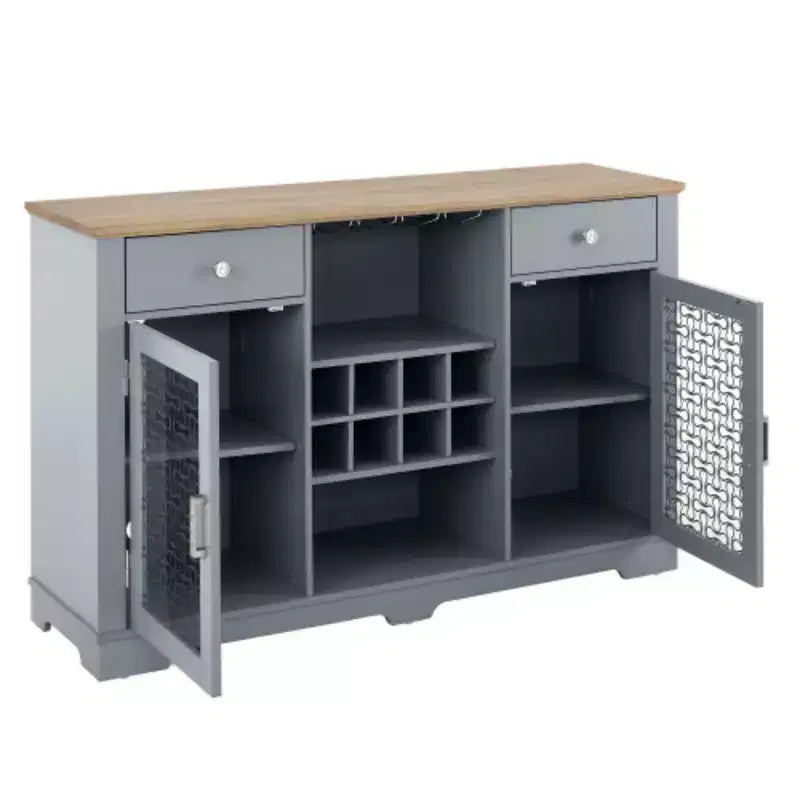 Madia Buffet Moderna da Fattoria, Credenza con 2 Cassetti ed Eleganti Ante in Vetro, Portabottiglie e Portacalici, Mobile Bar per Cucina