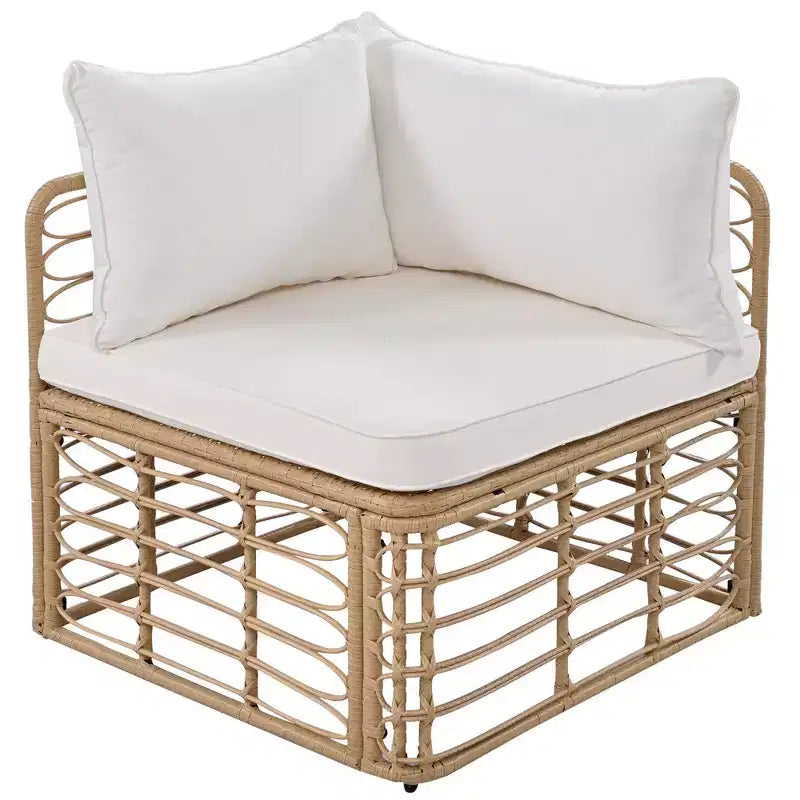 Whisen Set Divano Sezionale da Esterno in Rattan Resistente alle Intemperie, Divano da Giardino con Cuscini Spessi e Guanciali, Set Conversazione Combinabili Liberamente