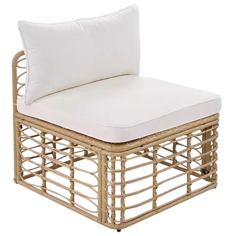 Whisen Set Divano Sezionale da Esterno in Rattan Resistente alle Intemperie, Divano da Giardino con Cuscini Spessi e Guanciali, Set Conversazione Combinabili Liberamente