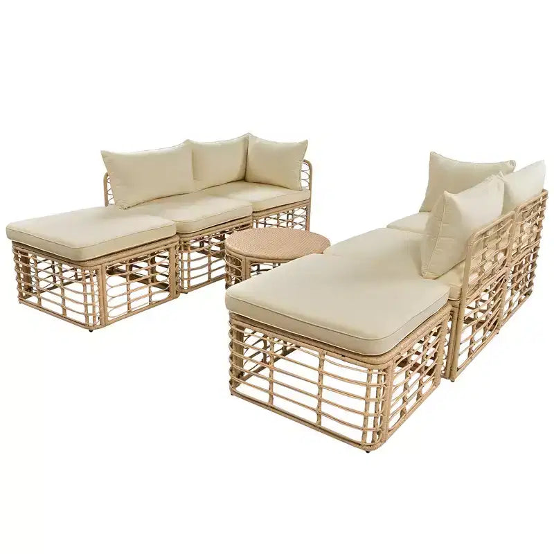 Whisen Set Divano Sezionale da Esterno in Rattan Resistente alle Intemperie, Divano da Giardino con Cuscini Spessi e Guanciali, Set Conversazione Combinabili Liberamente