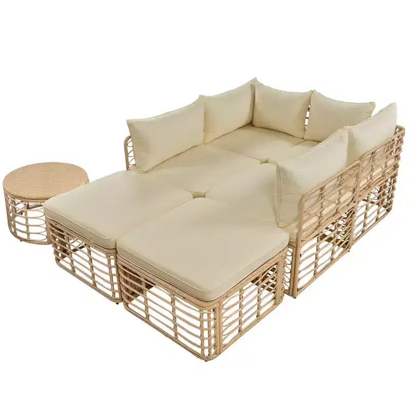 Whisen Set Divano Sezionale da Esterno in Rattan Resistente alle Intemperie, Divano da Giardino con Cuscini Spessi e Guanciali, Set Conversazione Combinabili Liberamente