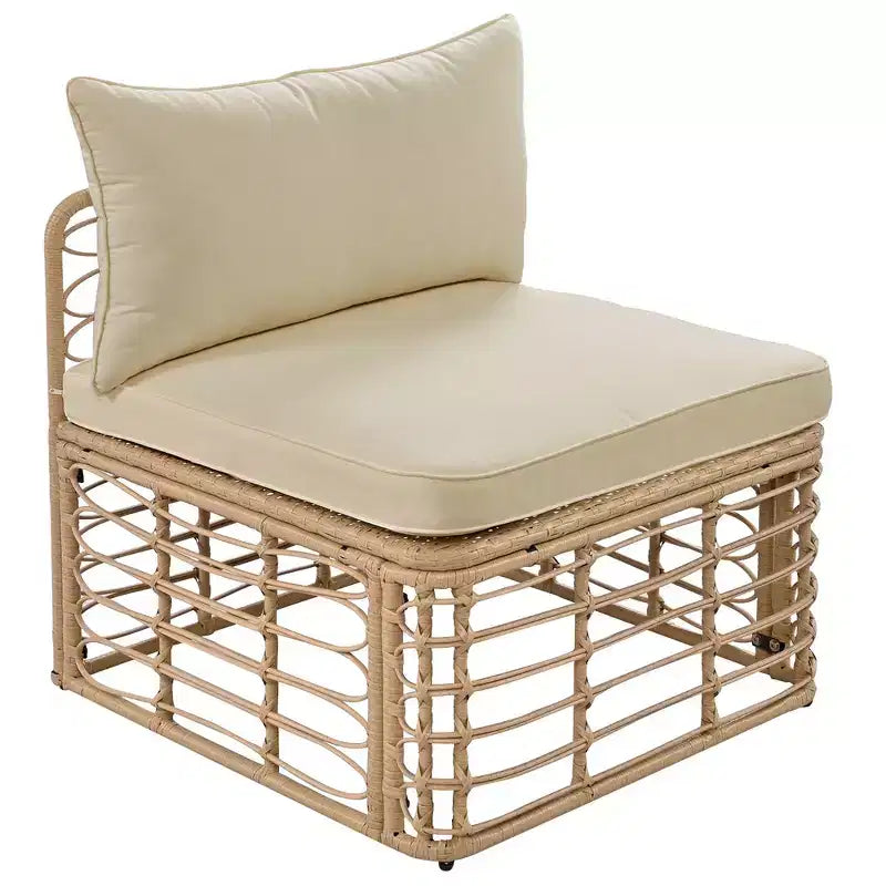 Whisen Set Divano Sezionale da Esterno in Rattan Resistente alle Intemperie, Divano da Giardino con Cuscini Spessi e Guanciali, Set Conversazione Combinabili Liberamente