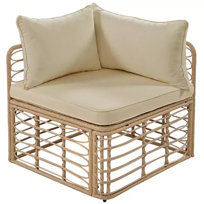 Whisen Set Divano Sezionale da Esterno in Rattan Resistente alle Intemperie, Divano da Giardino con Cuscini Spessi e Guanciali, Set Conversazione Combinabili Liberamente