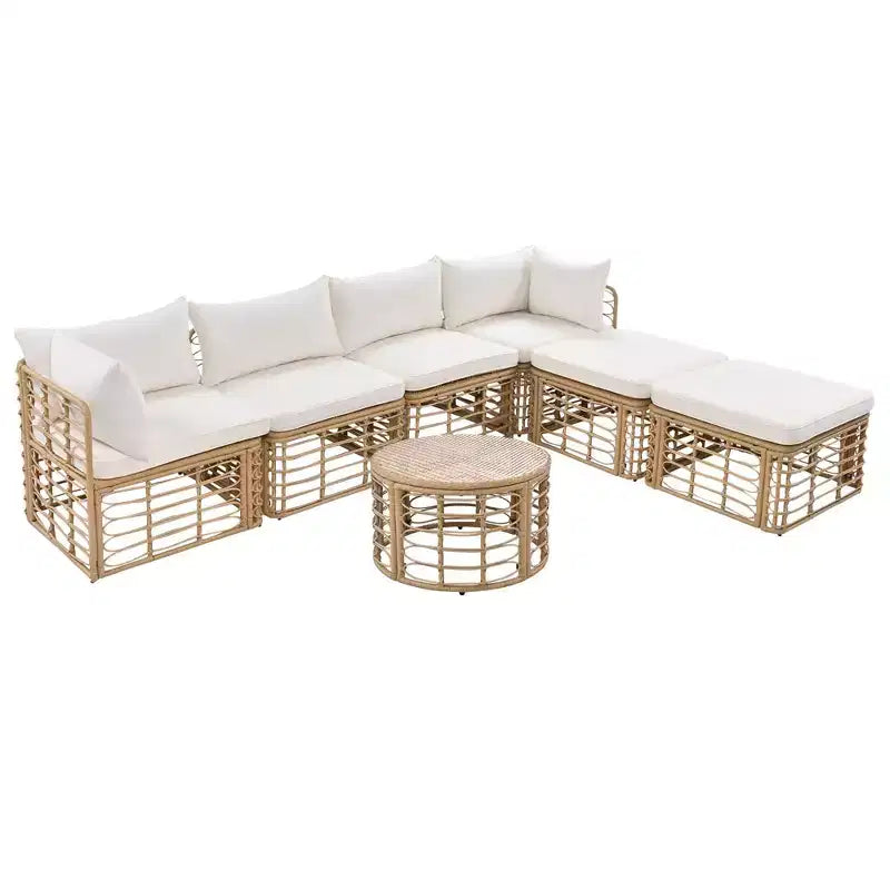 Whisen Set Divano Sezionale da Esterno in Rattan Resistente alle Intemperie, Divano da Giardino con Cuscini Spessi e Guanciali, Set Conversazione Combinabili Liberamente