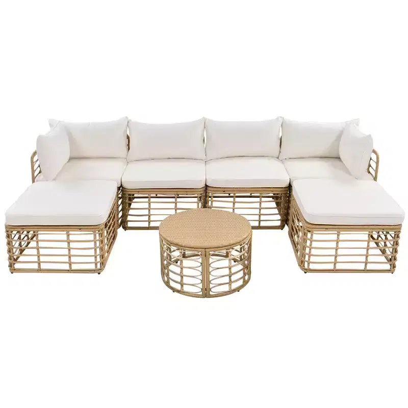 Whisen Set Divano Sezionale da Esterno in Rattan Resistente alle Intemperie, Divano da Giardino con Cuscini Spessi e Guanciali, Set Conversazione Combinabili Liberamente