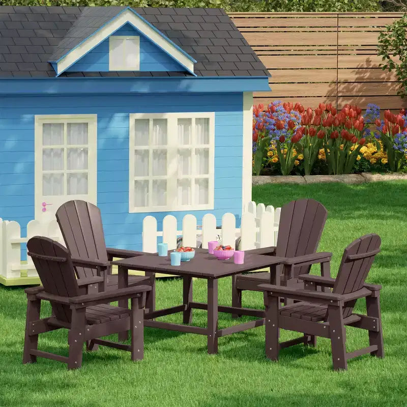 WestinTrends Malibu Set da 5 Pezzi Tavolo Quadrato da Pranzo e Sedie per Bambini in HDPE da Esterno